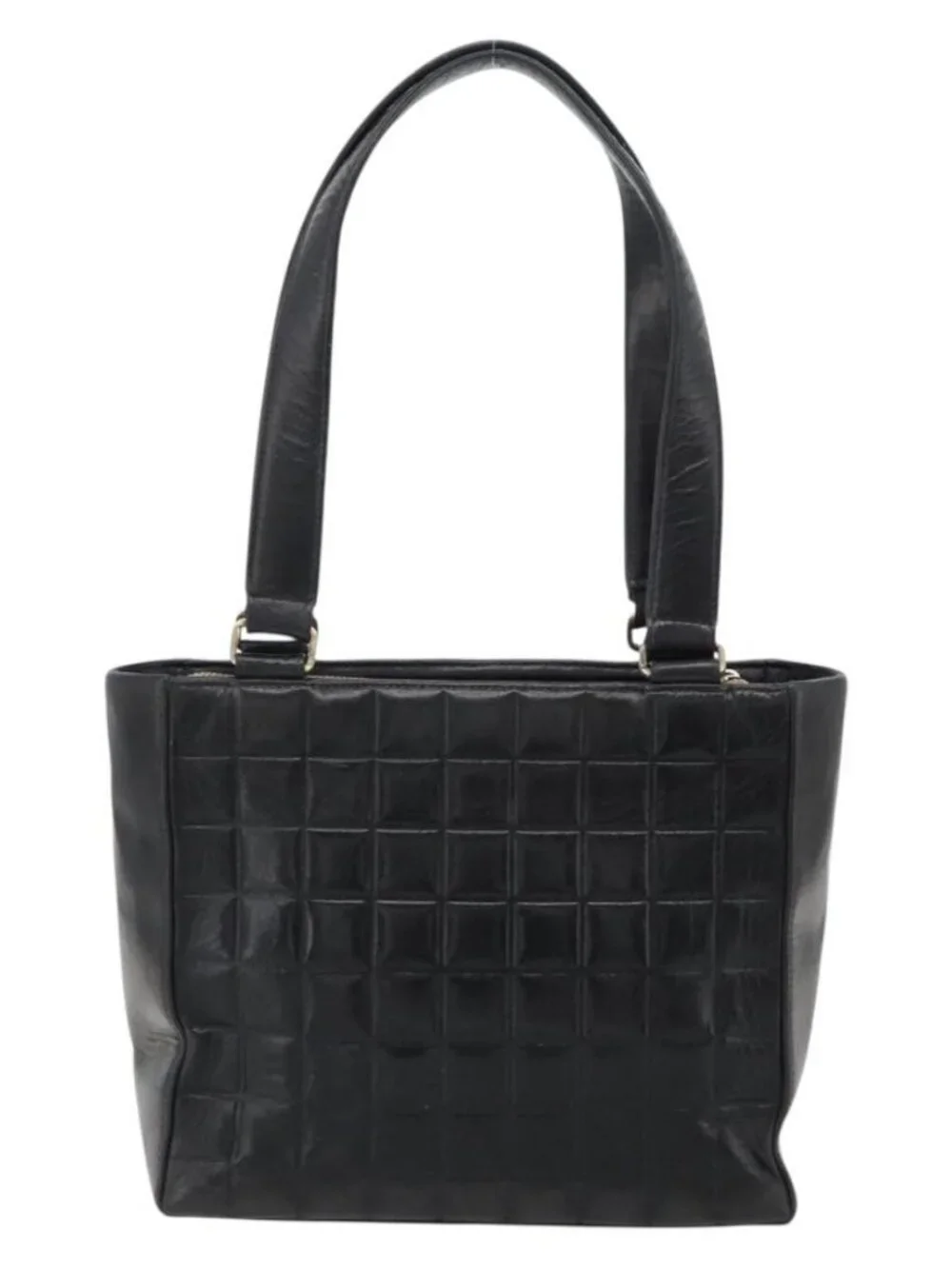 CHANEL Choco Bar Hand Bag Leather Black Gold CC Auth bs35341